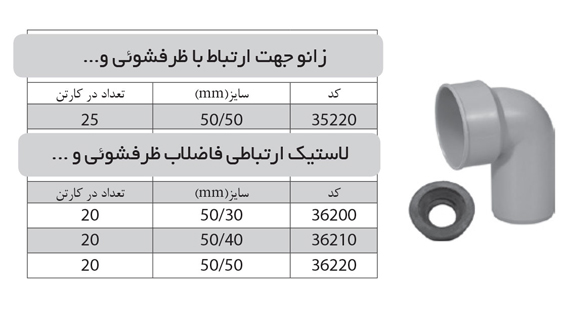 زانو و لاستیک فاضلاب دستشویی